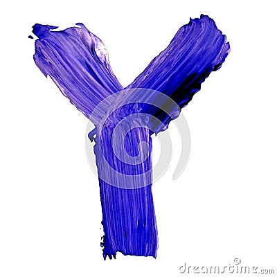 Letter Y drawn with blue paints Stock Photo