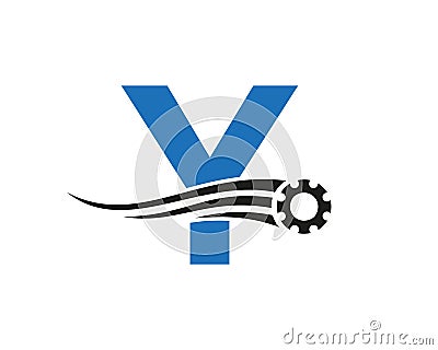 Letter Y Gear Cogwheel Logo. Automotive Industrial Icon, Gear Logo, Car Repair Symbol Vector Illustration