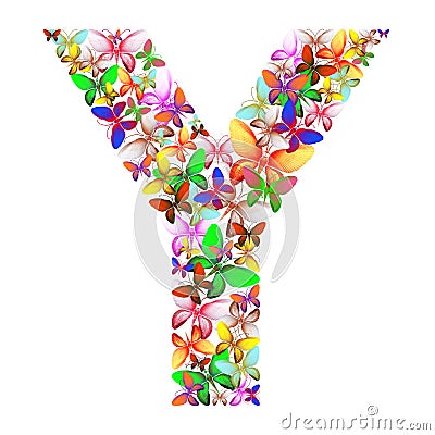 The letter Y made up of lots of butterflies of different colors Stock Photo