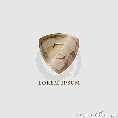 Letter Z alphabet logo design template. Luxury gold decorative shield sign illustration. Security, protection logo concept. Vector Illustration