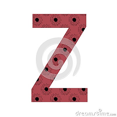 Letter Z of the alphabet made with a pattern of sunflowers with a dark pink background Stock Photo