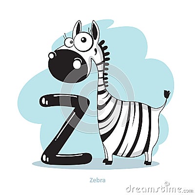 Letter Z with funny Zebra Vector Illustration