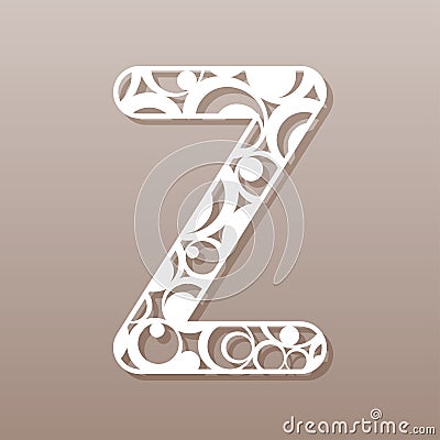 Letter Z for laser cutting. English alphabet. Vector Illustration