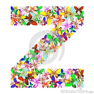 The letter Z made up of lots of butterflies of different colors Stock Photo