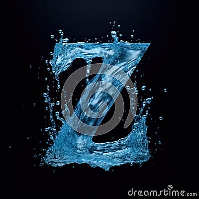 Letter Z made of water. Font with splashes and drops of blue liquid. Typographic symbol with jet and splash Stock Photo