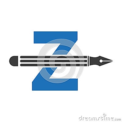 Letter Z with Pencil Logo Design Concept for Designer Logotype Architects Logo Vector Template Vector Illustration