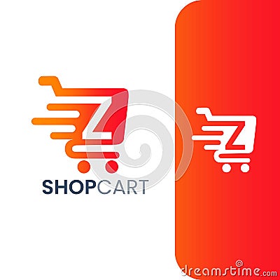 Letter Z Shopping Cart Logo, Fast Trolley Shop Icon Vector Illustration