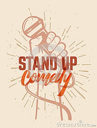 Lettered text stand up comedy. Vector Illustration