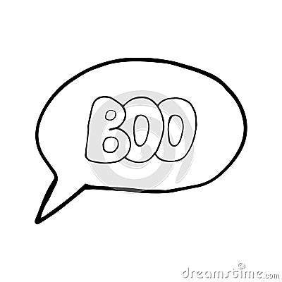 Lettering boo in a bubble hand drawn in doodle style. , scandinavian, monochrome. single element for design, sticker, halloween Stock Photo