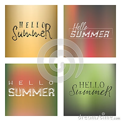 Lettering and calligraphy halftone modern - Hello summer On a blurred gradient background . Sticker, stamp, logo - hand Vector Illustration