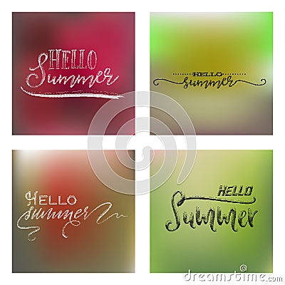 Lettering and calligraphy halftone modern - Hello summer On a blurred gradient background . Sticker, stamp, logo - hand Vector Illustration