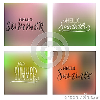 Lettering and calligraphy halftone modern - Hello summer On a blurred gradient background . Sticker, stamp, logo - hand Vector Illustration