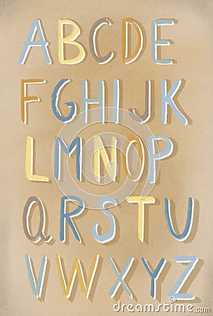 Lettering. Capital letter. English. Alphabet. colorful ABC on the brown background Cartoon Illustration