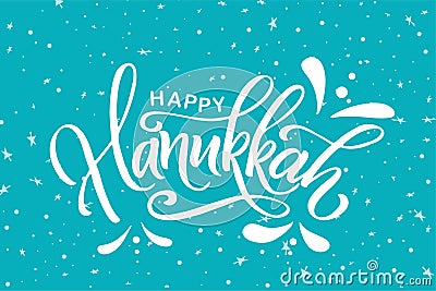 Lettering card with sketch elements. Happy Hanukkah poster. Hand drawn vector illustration Vector Illustration