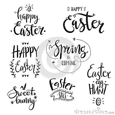 Lettering compositions. Easter and spring quotes. Happy Easter, Vector Illustration