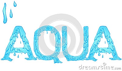 Lettering dripping word Aqua color Vector Illustration