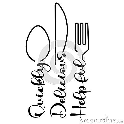 Lettering fast tasty healthy with abstract spoon fork and knife Vector Illustration