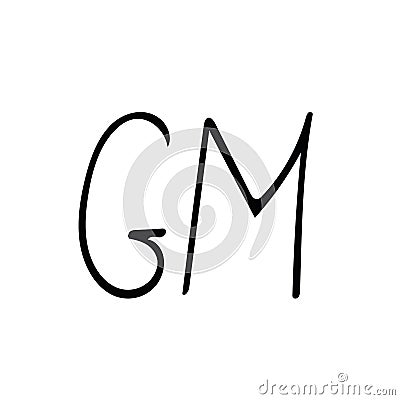 Lettering GM hand written in doodle style. element vector graphic nordic hygge monochrome minimalism simple. Good morning, Stock Photo