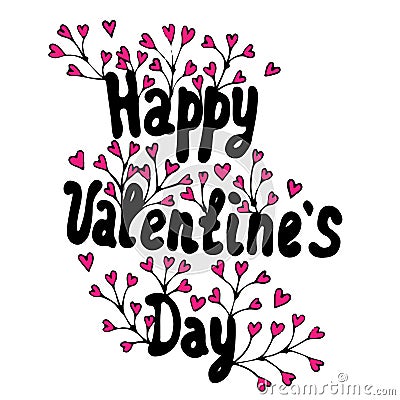 Lettering Happy Valentines Day on the heart frame Vector Illustration