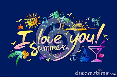 Lettering i love you summer Vector Illustration