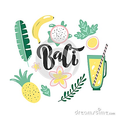 Handdran lettering logo Bali on white background Cartoon Illustration