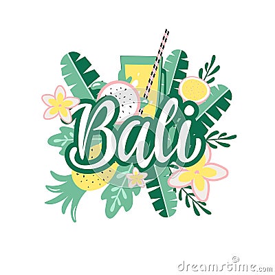 Handdran lettering logo Bali on white background Cartoon Illustration