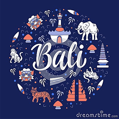 Handdran lettering logo Bali on white background Cartoon Illustration