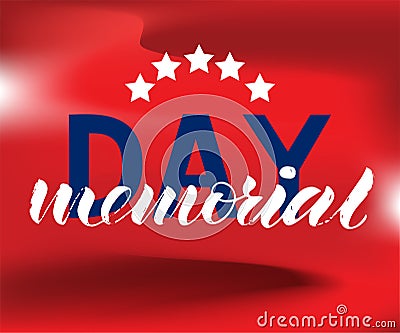 Lettering of Memorial day honor and remember on red background Vector Illustration