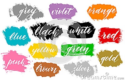 Lettering name designation color. Types label.Text handwritting . Cartoon Illustration