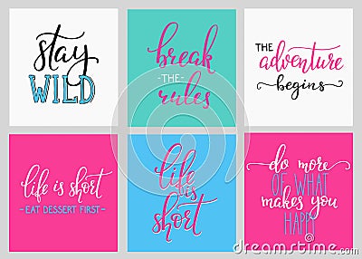 Lettering postcard quotes set Stock Photo