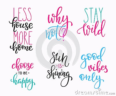 Lettering postcard quotes set Stock Photo