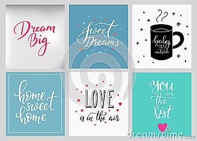 Lettering postcard quotes set Stock Photo