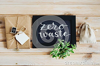 Envelopes and chalk inscription zero waste Stock Photo