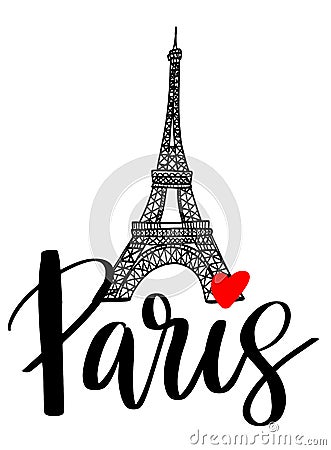 Lettering Quote Paris. Eiffel Tower sign Stock Photo