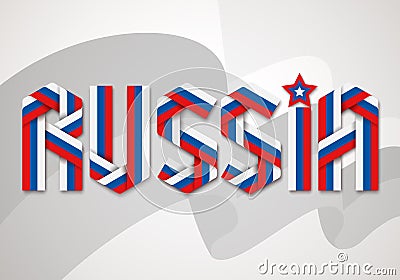 Lettering Russia made of interlaced ribbons with Russian flag`s tricolor Vector Illustration