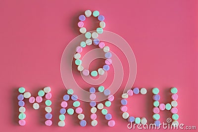 Lettering spring 8 of march season marshmallow for greeting card, invitation template. lettering banner poster template Stock Photo