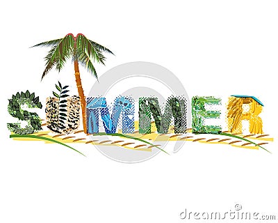 Lettering SUMMER in animal textures. Vector Illustration