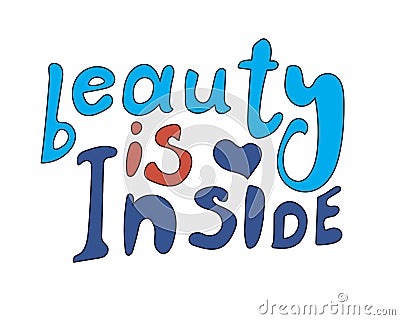A lettering with the text Beauty inside as a body positive concept, a vector stock illustration with a comic blue syllables Vector Illustration