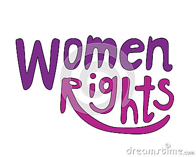 A lettering with the text woman rights as a concept of girls power and feminism, a vector stock illustration with comic stripes Vector Illustration