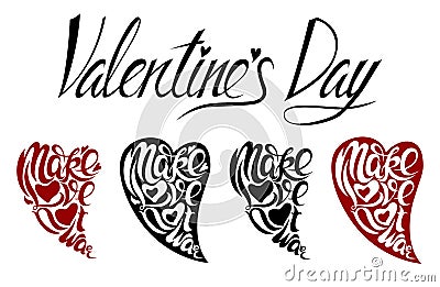 Lettering Valentine`s Day in the form of hearts Vector Illustration