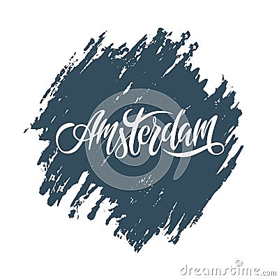 Lettering for word europe city Amsterdam on blue texture Cartoon Illustration