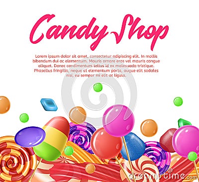 Lettering Written Candy Shop Banner Landing Page. Vector Illustration