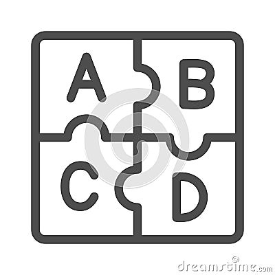 Letters abc, puzzle alphabet line icon, linguistics concept, puzzle pieces letter vector sign on white background Vector Illustration