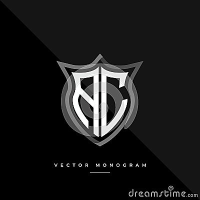 Letters AC monochrome silver shield monogram vector logo template Vector Illustration