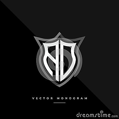 Letters AD monochrome silver shield monogram vector logo template Vector Illustration