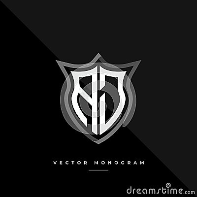 Letters AJ monochrome silver shield monogram vector logo template Vector Illustration