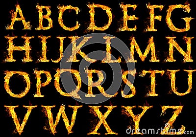 Letters of the Alphabet on Fire Stock Photo