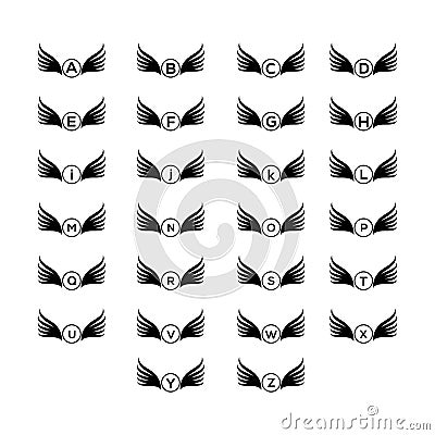 Letters of the alphabet wing vector logo set. Wing icon vector Stock Photo