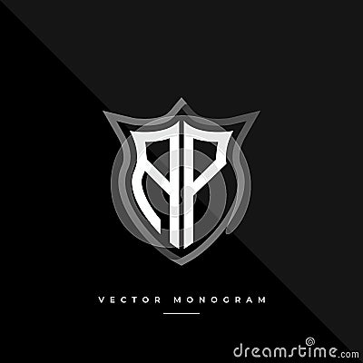 Letters AP monochrome silver shield monogram vector logo template Vector Illustration