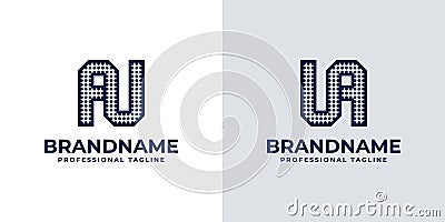 Letters AU and UA Dot Monogram Logo, Suitable for business with AU or UA initials Vector Illustration